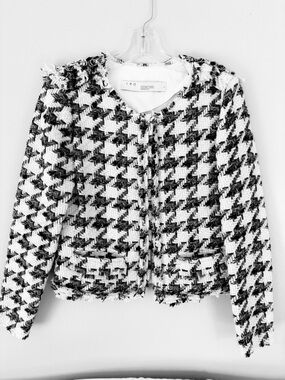 IRO Black & White Houndstooth Fringe Jacket